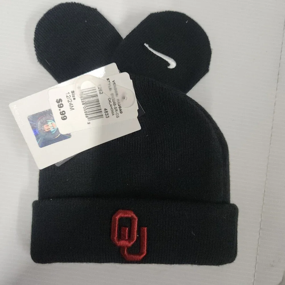 Nike Oklahoma Sooners Baby Beanie Hat and Mittens Set 2 Black 12/24M Acrylic